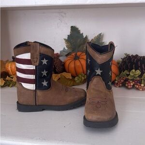Brown Kids Boots with American Flag Design